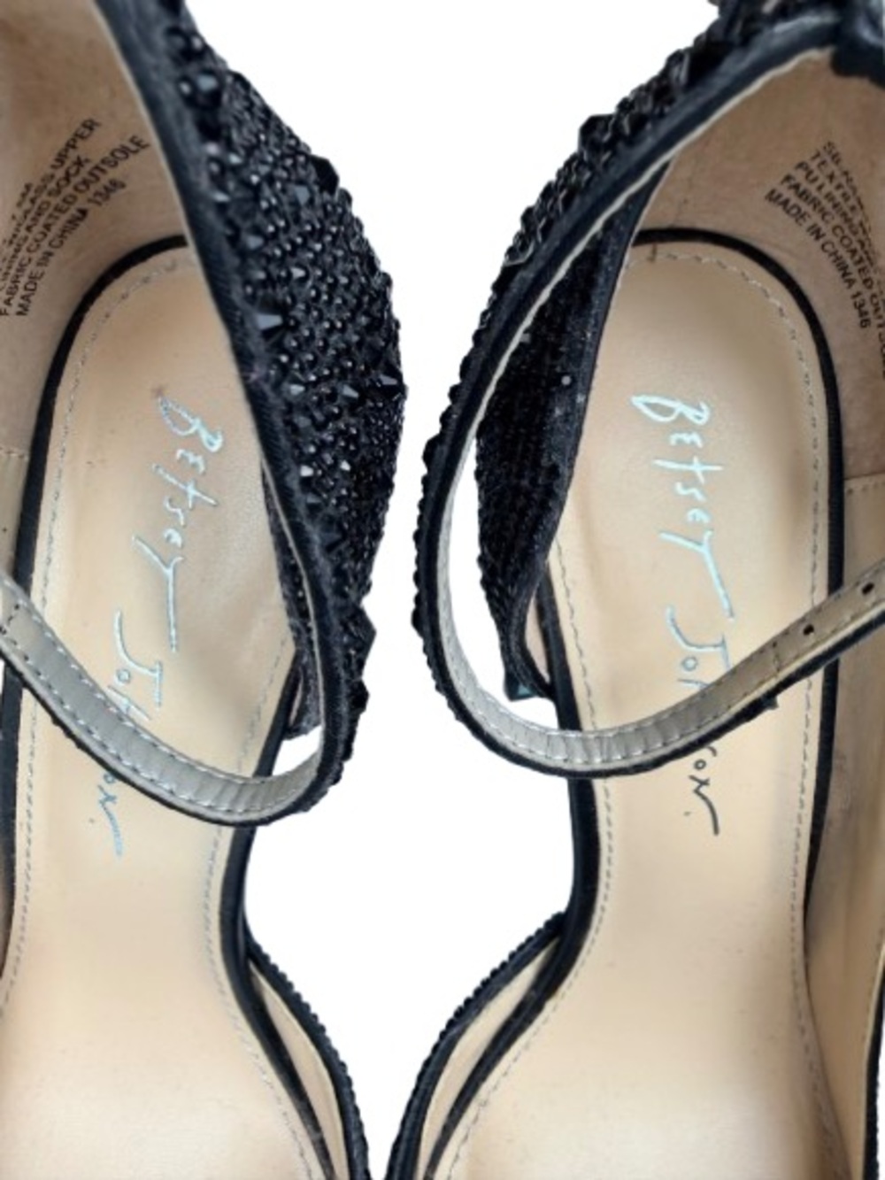 Betsey Johnson Ramsy Black Rhinestone Ankle Strap Pumps Heels 7.5M 4” Heel - Picture 6 of 13